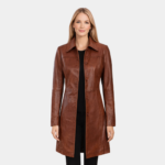 Kandis Womens Cognac Leather Car Coat