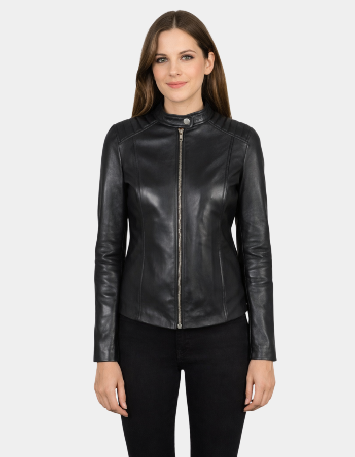 Kelsee Black Leather Biker Jacket - Leather Clan
