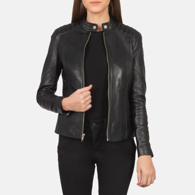 Kelsee Black Leather Biker Jacket - Leather Clan