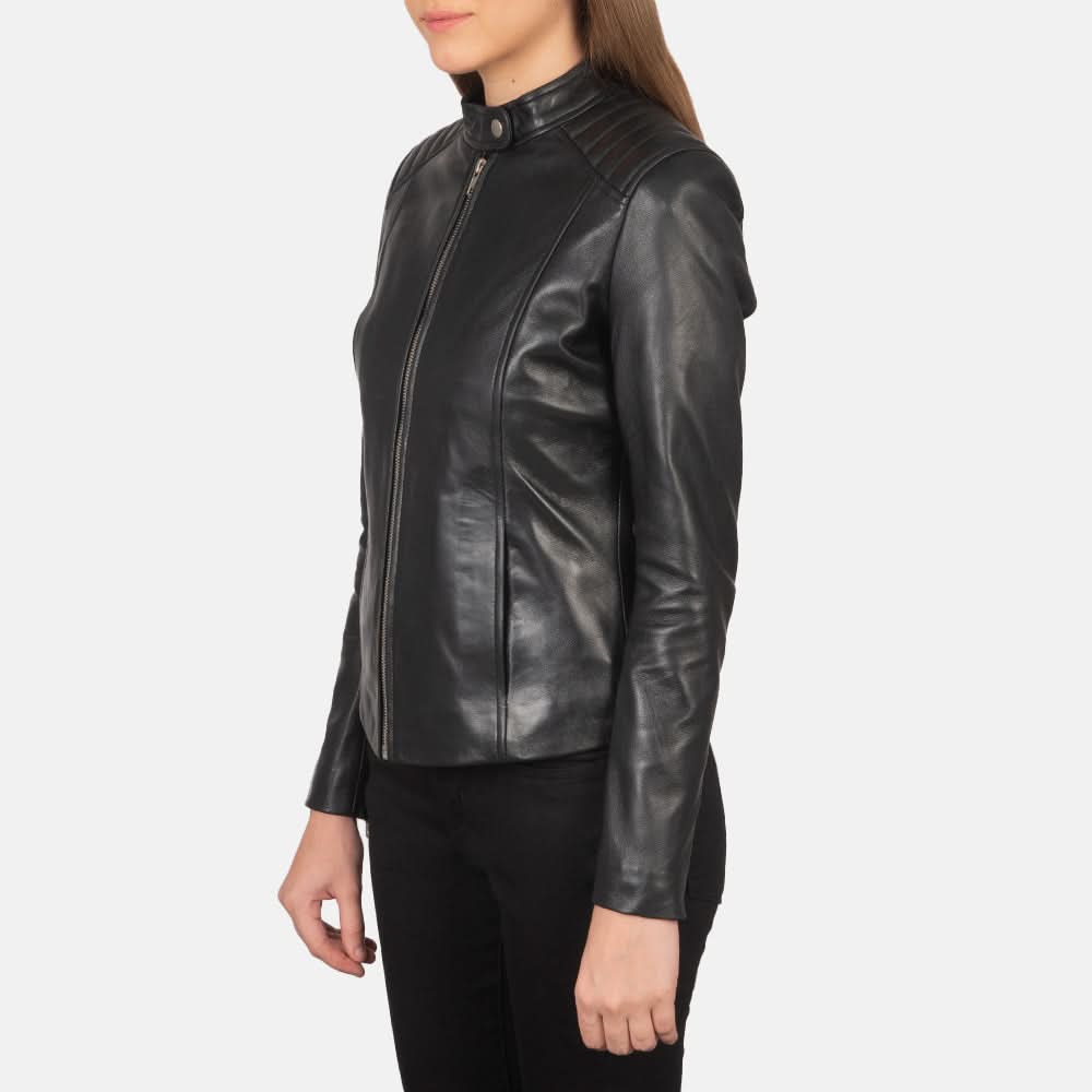 Kelsee Black Leather Biker Jacket - Leather Clan