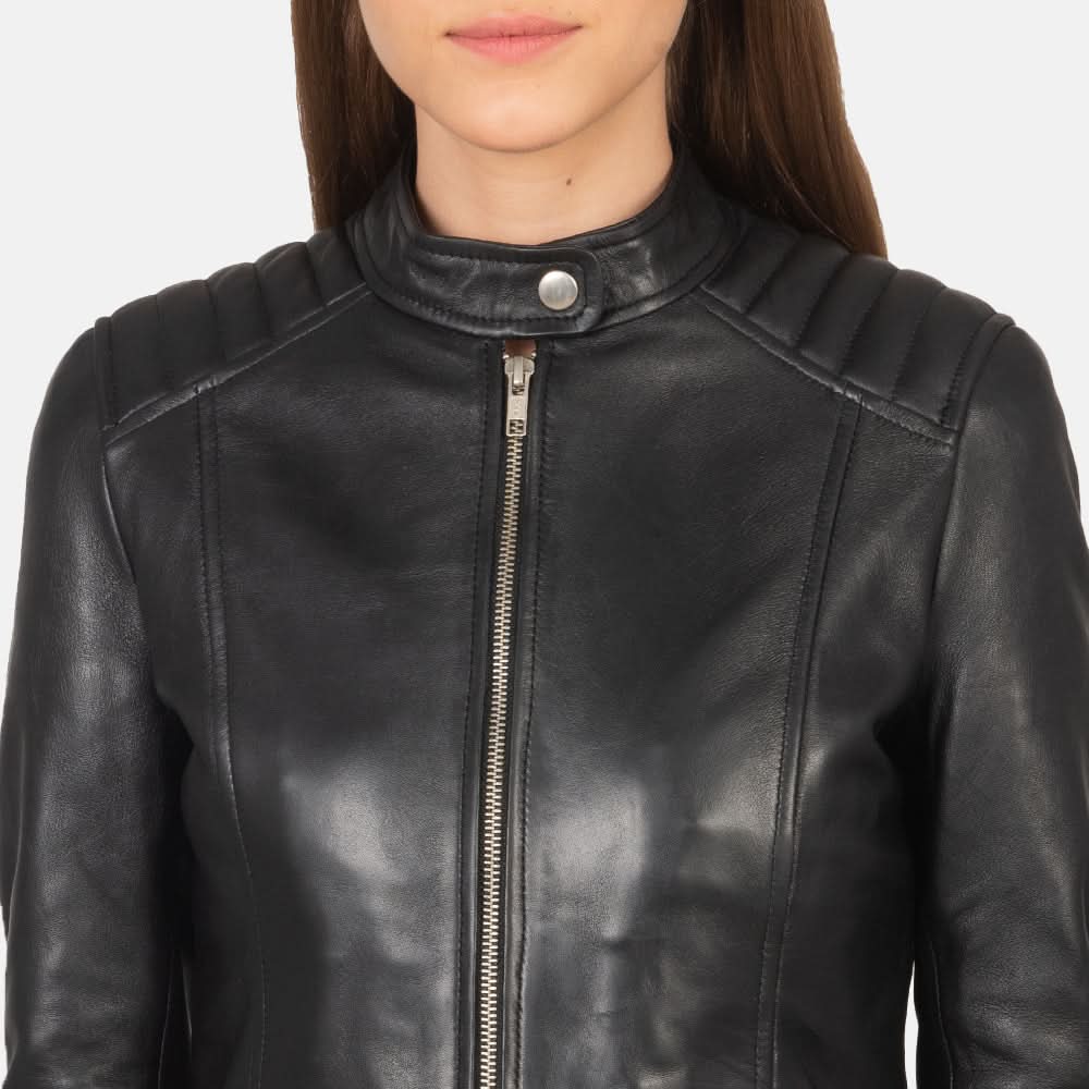 Kelsee Black Leather Biker Jacket - Leather Clan