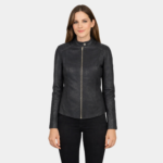 Kelsee Distressed Black Leather Biker Jacket