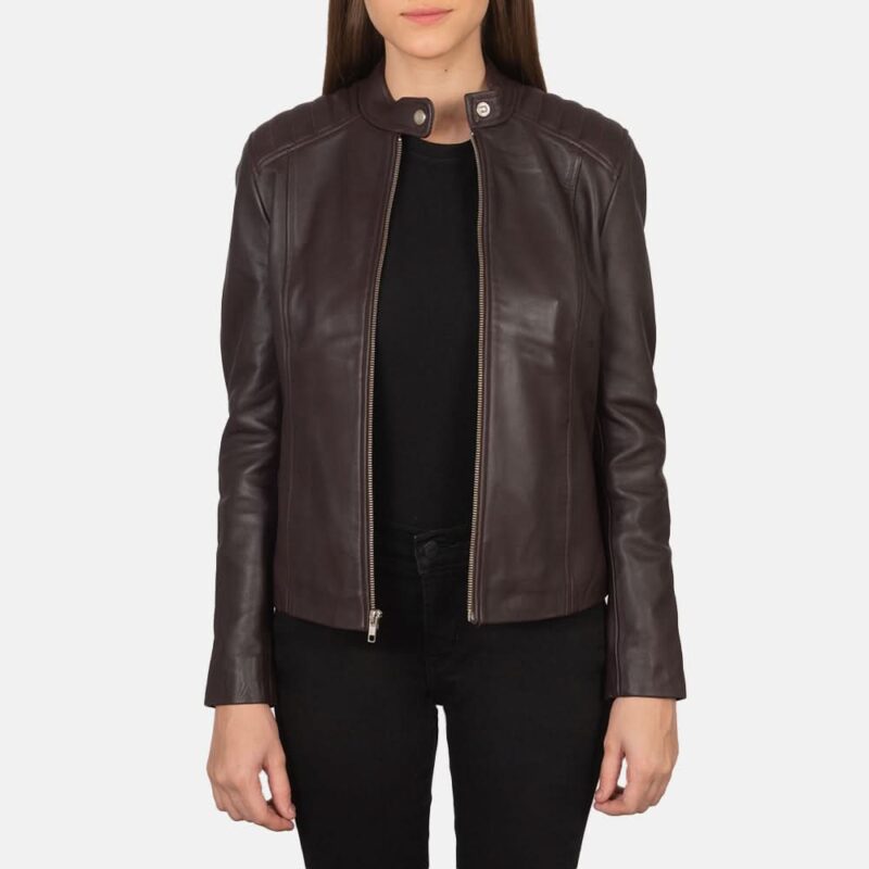 Kelsee Maroon Leather Biker Jacket - Leather Clan