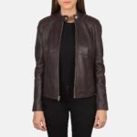 Kelsee Maroon Leather Biker Jacket