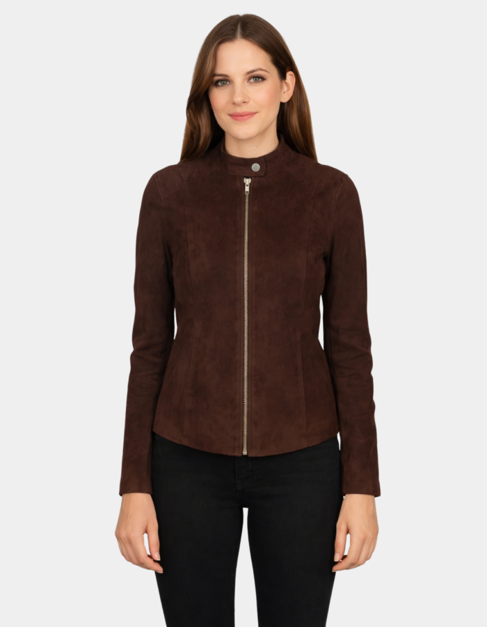 Kelsee Mocha Suede Biker Jacket - Leather Clan