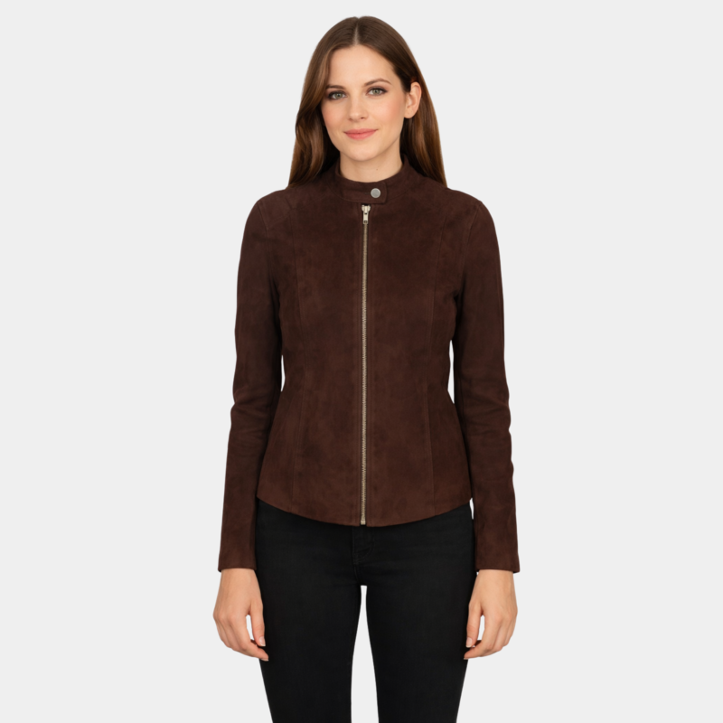 Kelsee Mocha Suede Biker Jacket - Leather Clan