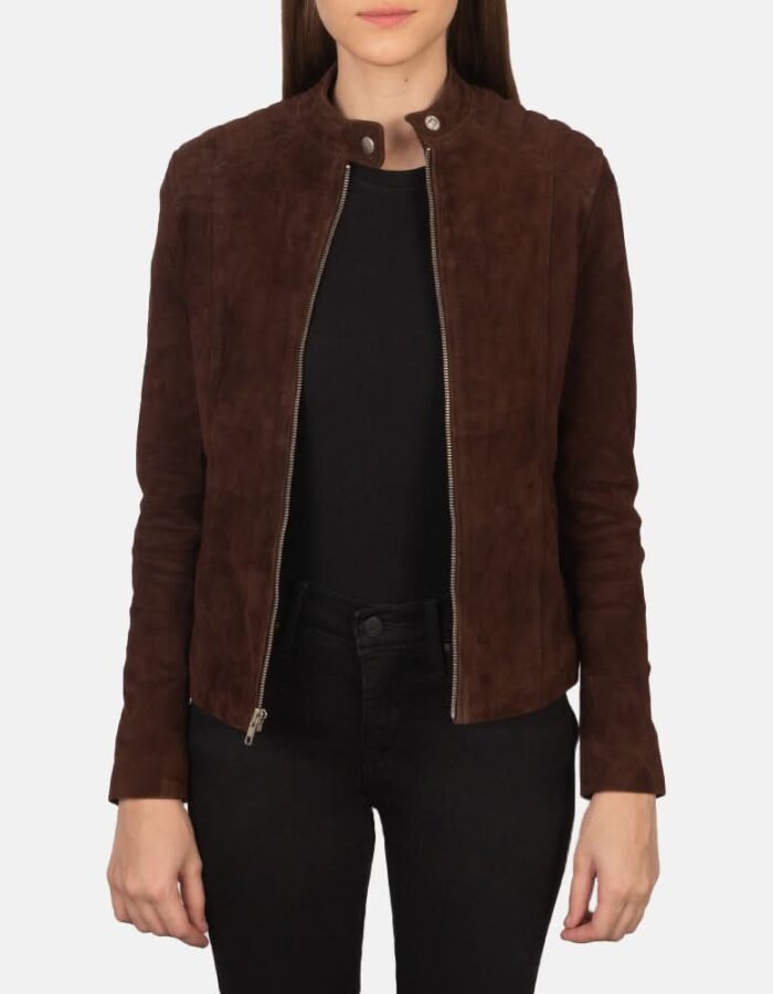 Kelsee Mocha Suede Biker Jacket - Leather Clan
