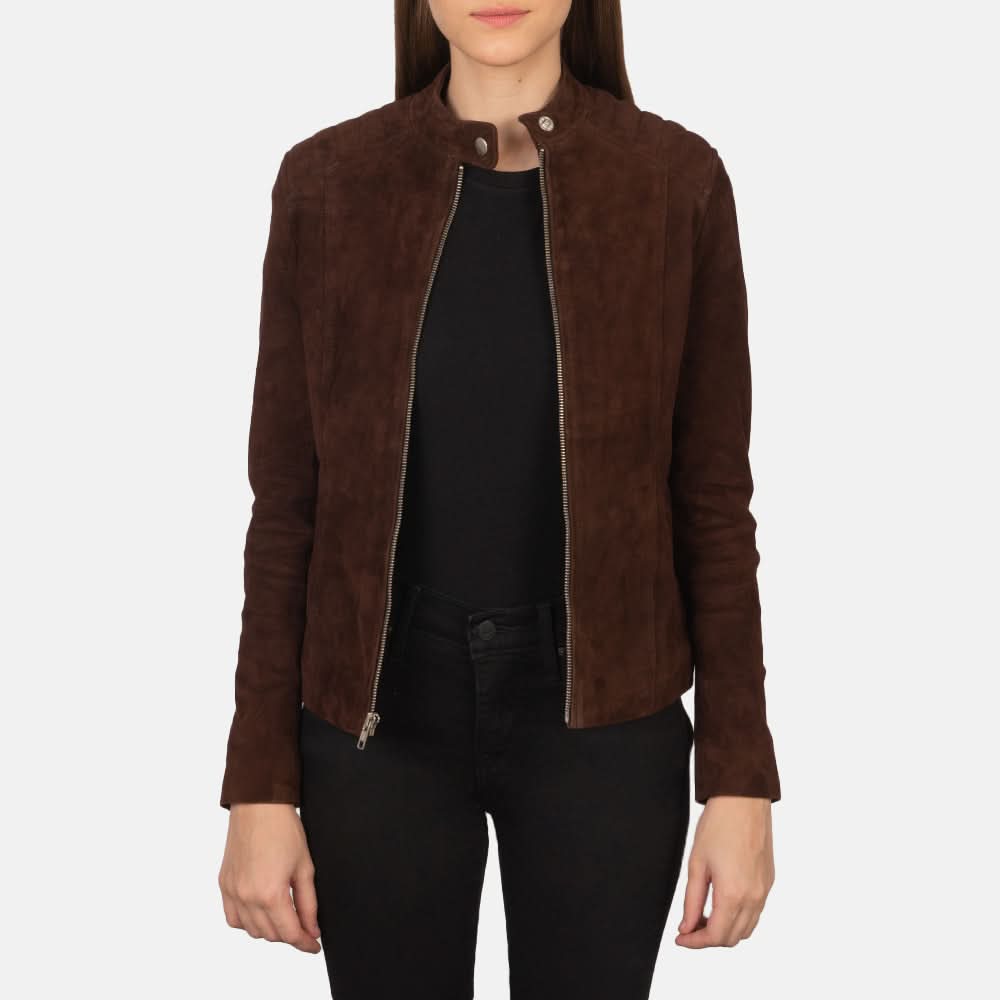 Kelsee Mocha Suede Biker Jacket - Leather Clan