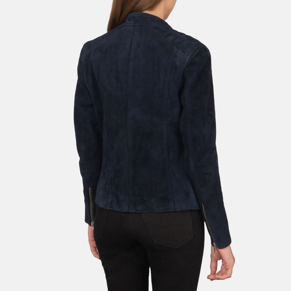 Kelsee Navy Blue Suede Biker Jacket - Leather Clan
