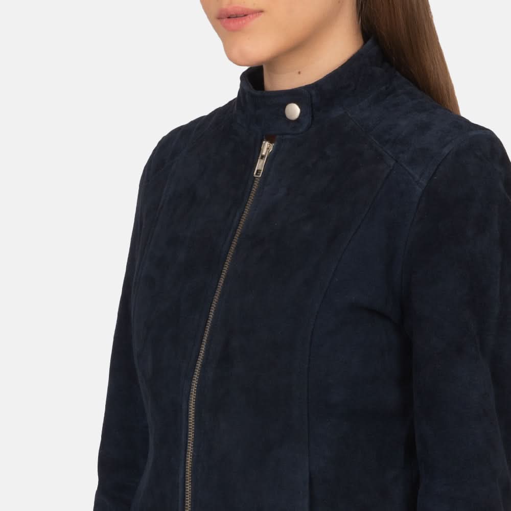 Kelsee Navy Blue Suede Biker Jacket - Leather Clan