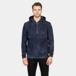 Kenton Hooded Blue Suede Pullover Jacket