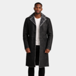 Kolby Distressed Black Leather Shearling Coat
