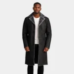 Kolby Distressed Black Leather Shearling Coat