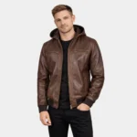 Bouncer Biz Brown Leather Bomber Jacket