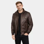 Glen Street Brown Leather Bomber Jacket