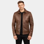 Lavendard Brown Leather Biker Jacket
