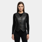 Ladies Black Motorcycle Ten Pocket Leather Biker Vest