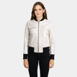 Lana Silver Leather Bomber Jacket - Leather Clan