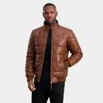 Lucas Brown Leather Puffer Bomber Jacket
