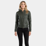 Luna Green Hooded Leather Bomber Jacket