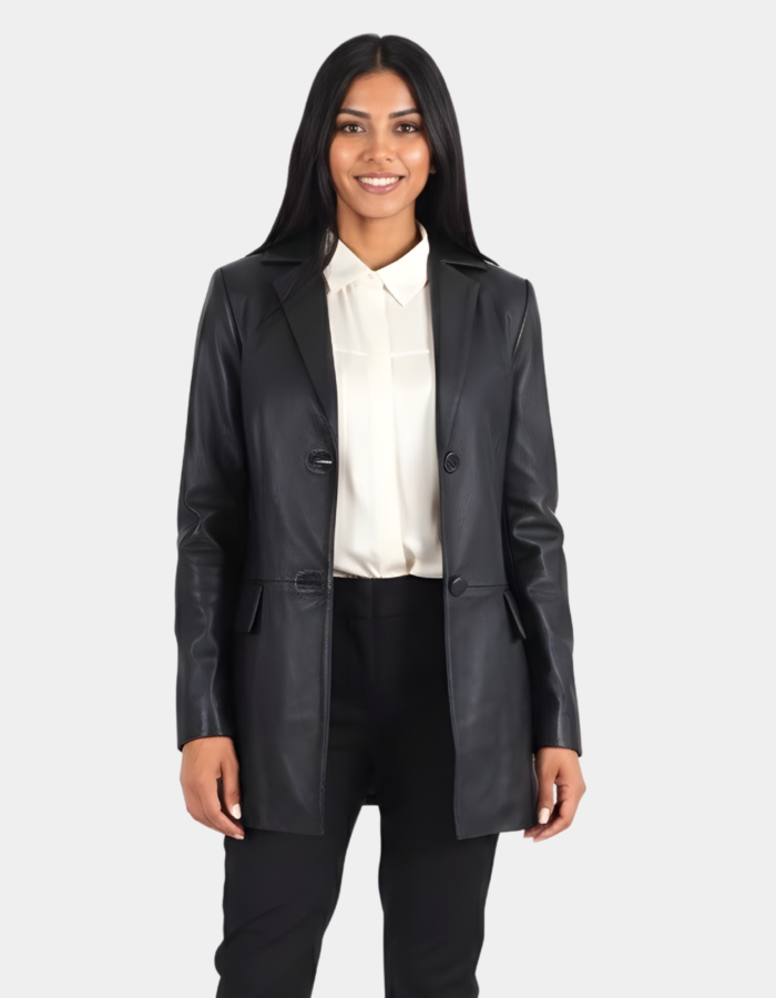 Marilyn Black Leather Blazer - Leather Clan