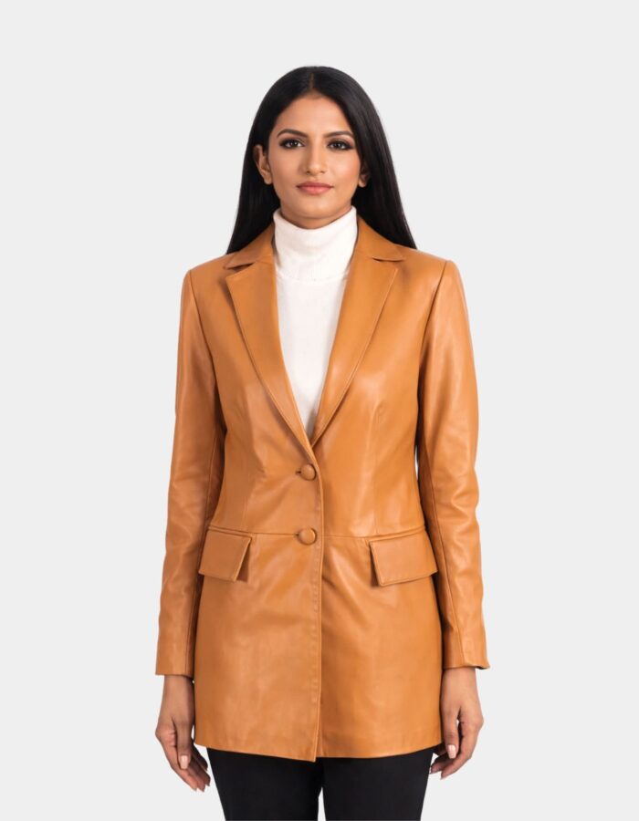 Marilyn Tan Brown Leather Blazer - Leather Clan