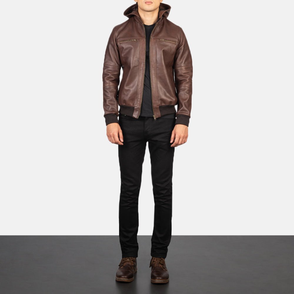 Bouncer Biz Brown Leather Bomber Jacket - Image 3
