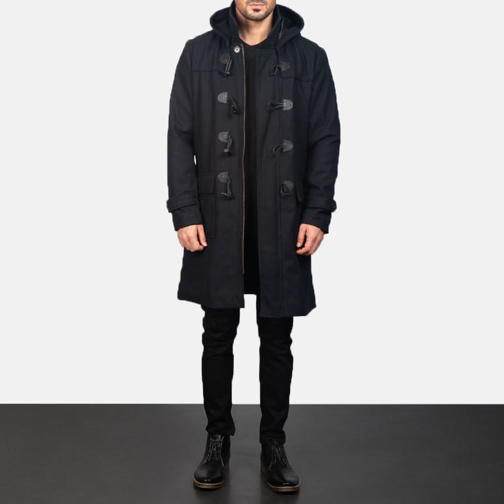 Drake Black Wool Hooded Duffle Coat - Image 4