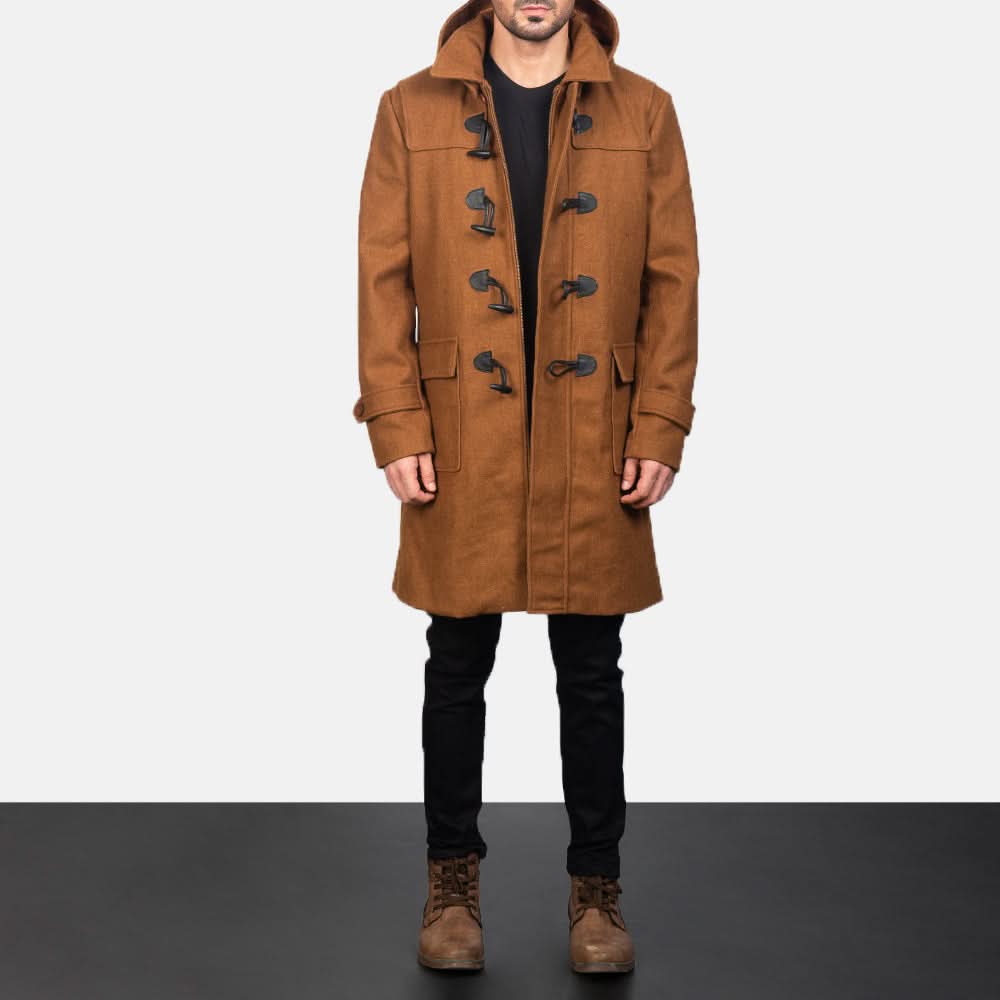 Drake Khaki Wool Hooded Duffle Coat - Image 2