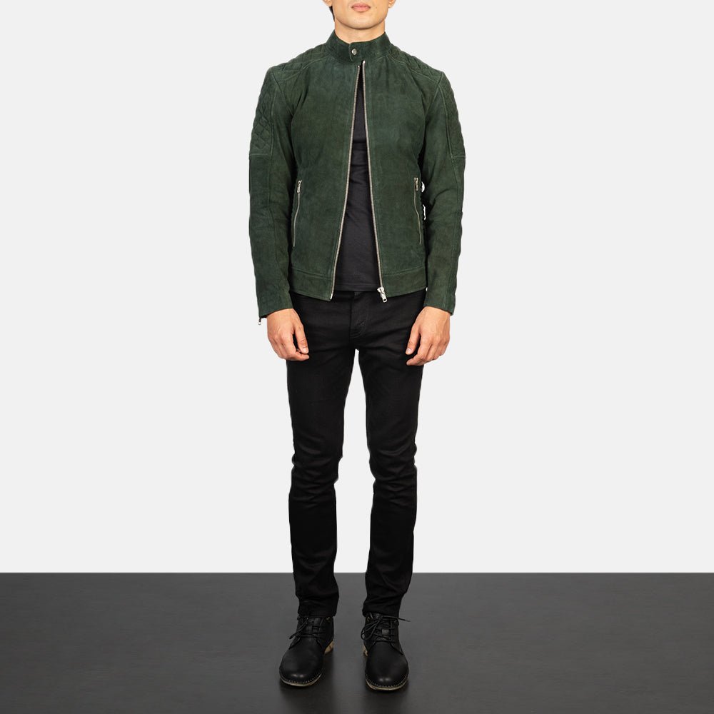 Fernando Quilted Green Suede Biker Jacket - Image 4