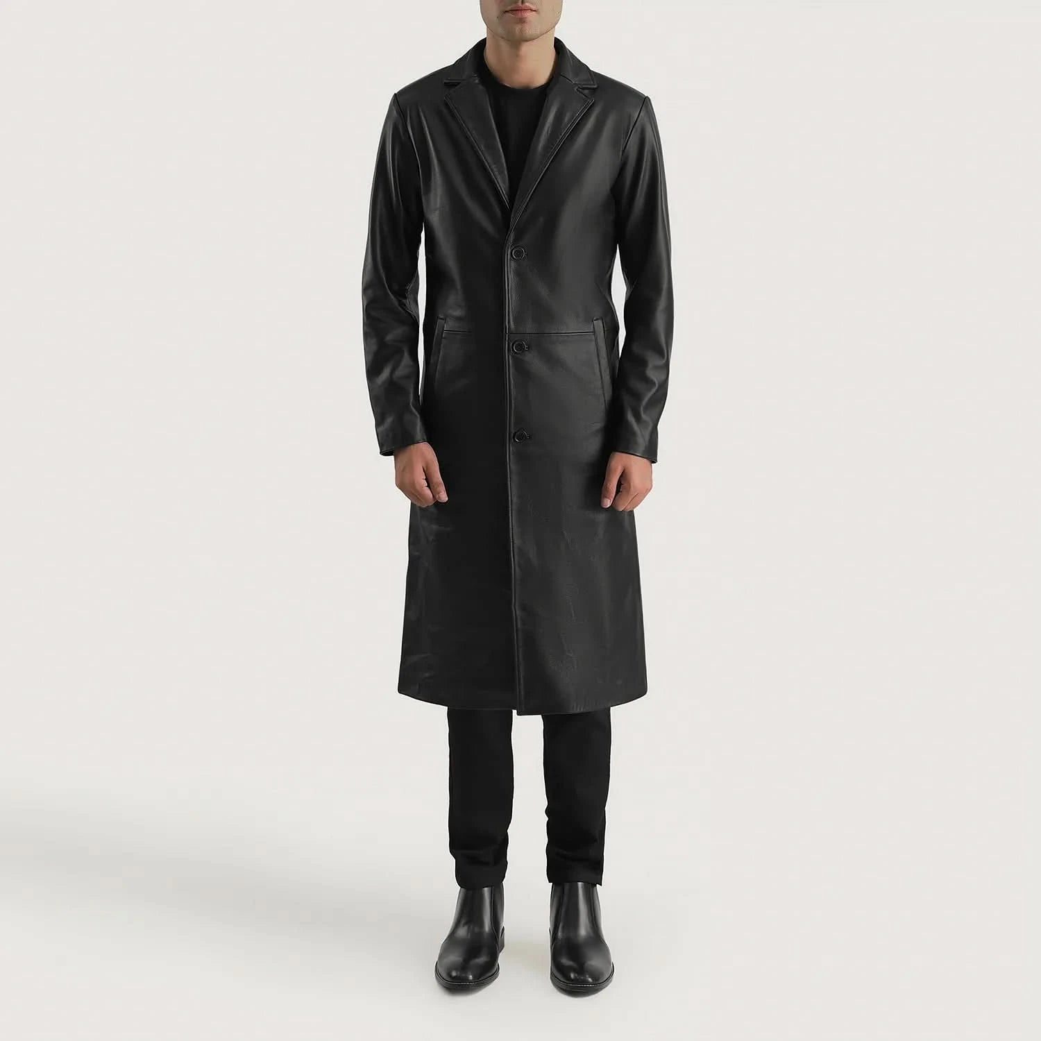 Mateo Black Leather Single Breasted Coat - Image 5