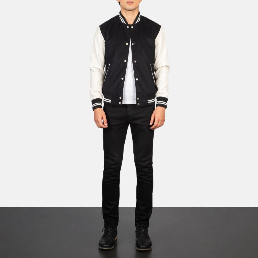 Vaxton Black & White Hybrid Varsity Jacket - Image 5