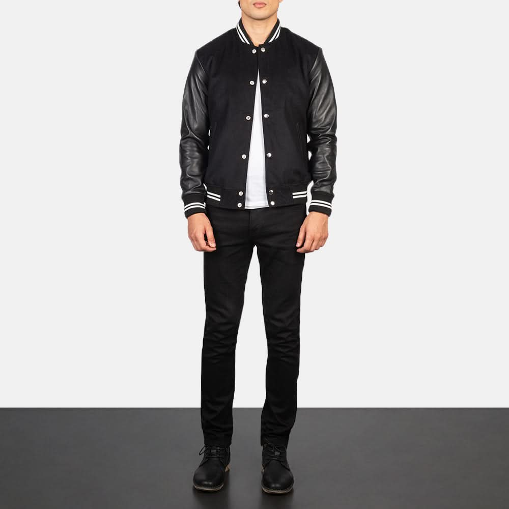 Vaxton Black Striped Hybrid Varsity Jacket - Image 6