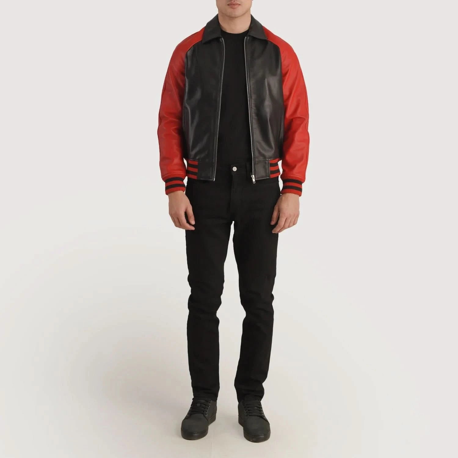 Walton Black & Red Leather Varsity Jacket - Image 4