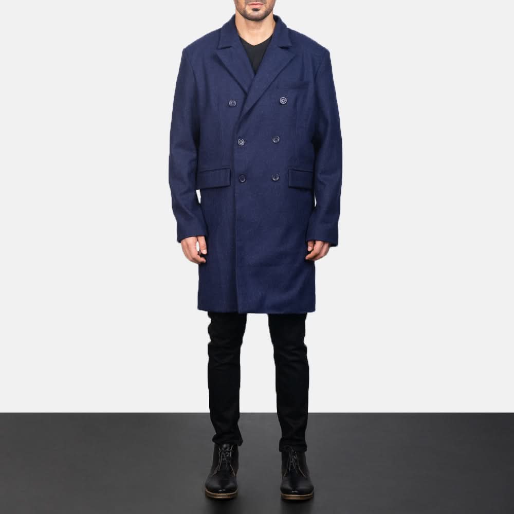 Claud Blue Wool Double Breasted Coat - Image 4