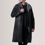 Cai Distressed Black Leather Shearling Coat