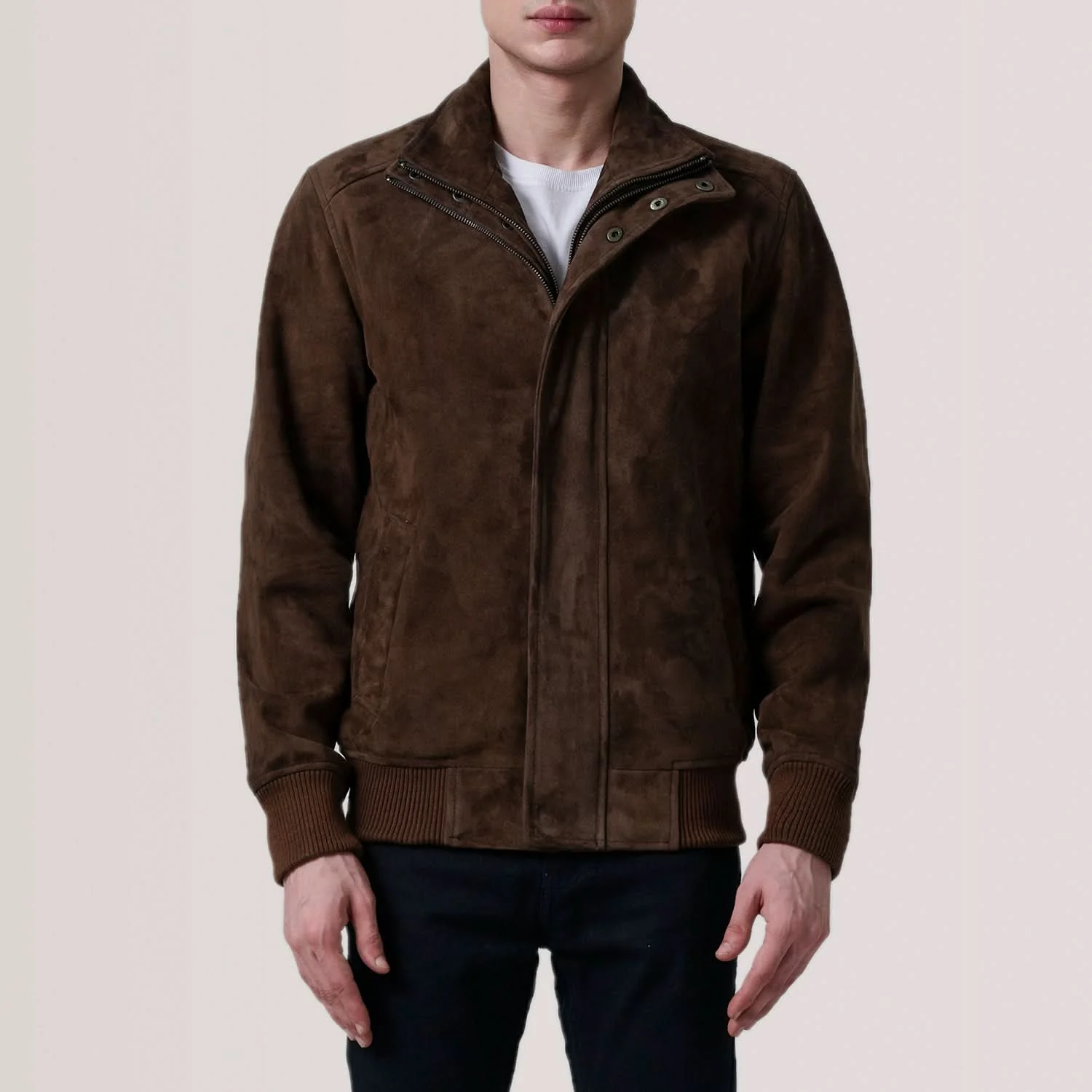 Men_sLesterBrownSuedeBomberJacketCloseFront Lester Brown Suede Bomber Jacket - Image 1