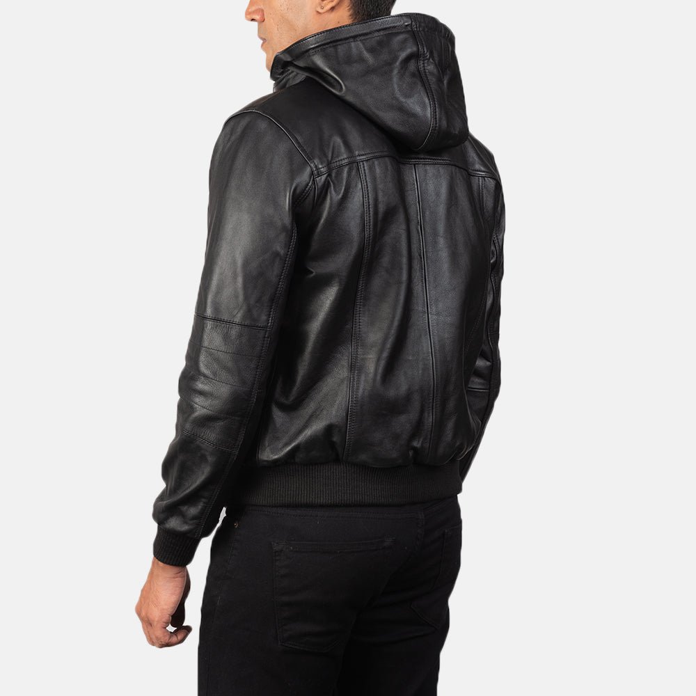 Bouncer Biz Black Leather Bomber Jacket - Image 5