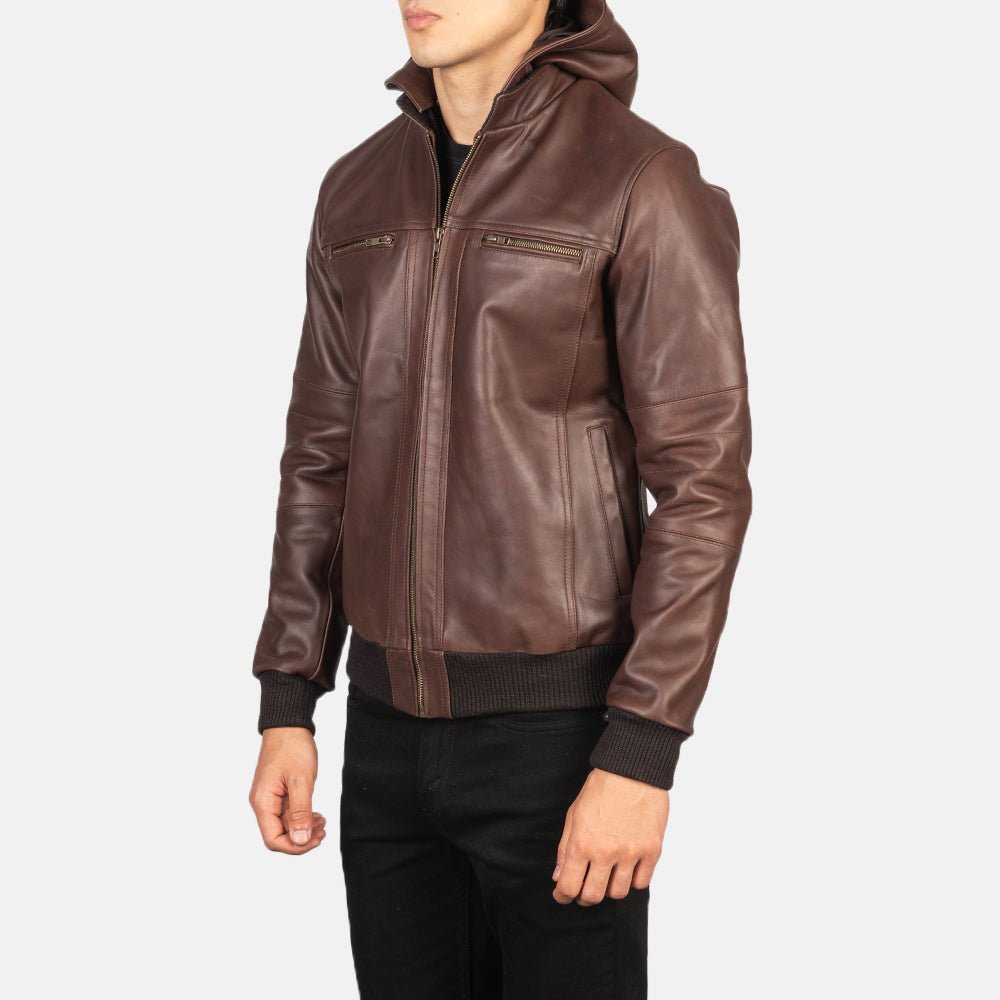 Bouncer Biz Brown Leather Bomber Jacket - Image 2