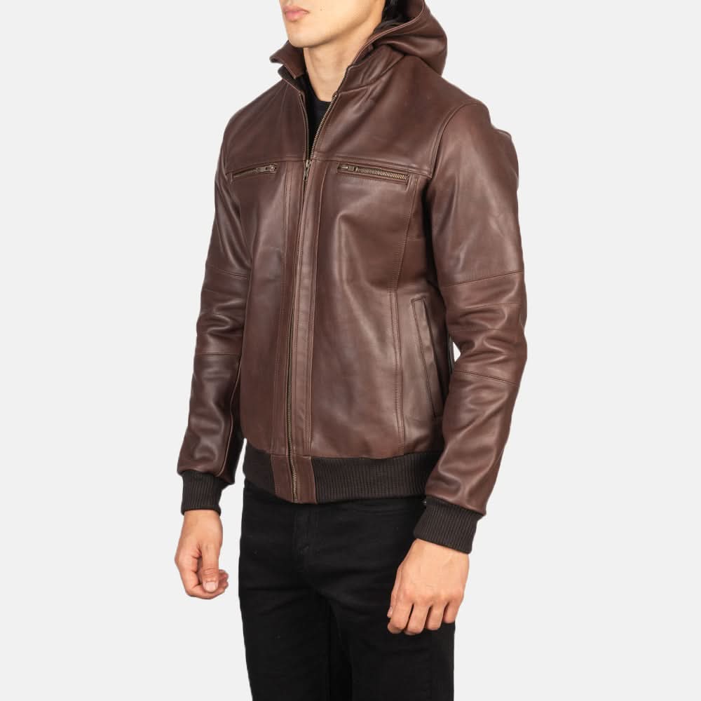 Bouncer Biz Brown Leather Bomber Jacket - Image 5