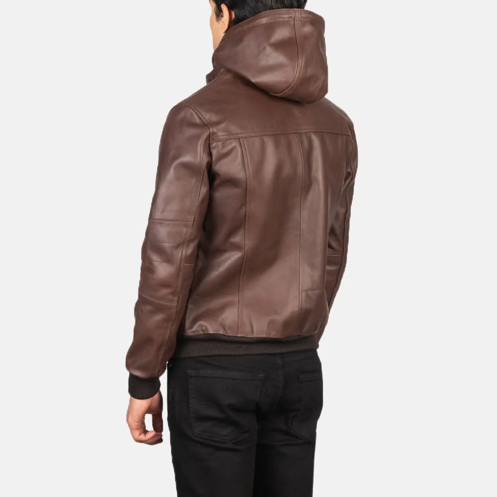Bouncer Biz Brown Leather Bomber Jacket - Image 6