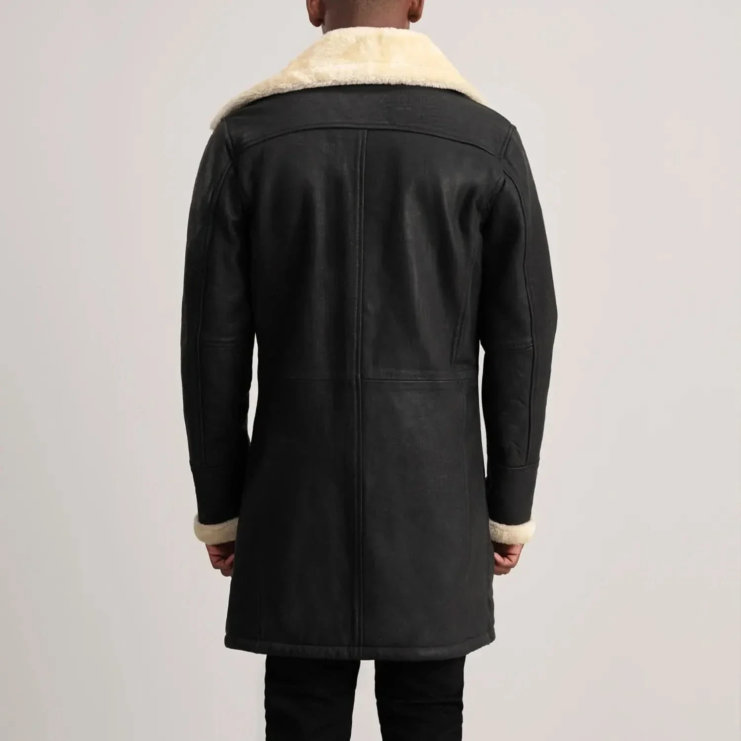 Charles Tumbled Black Leather Shearling Double-Breasted Coat - Image 6