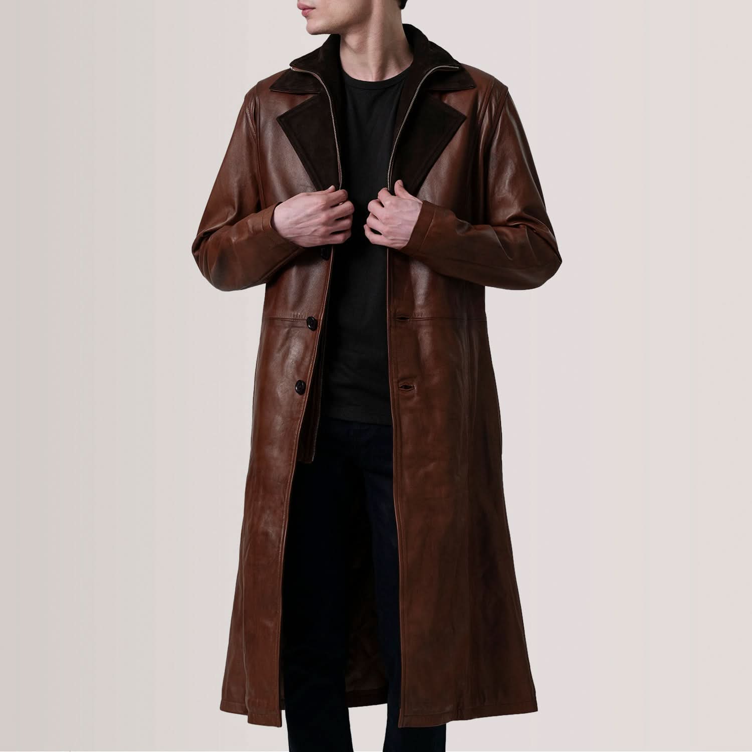 Charlton Waxed Brown Leather Single Breasted Coat - Image 6