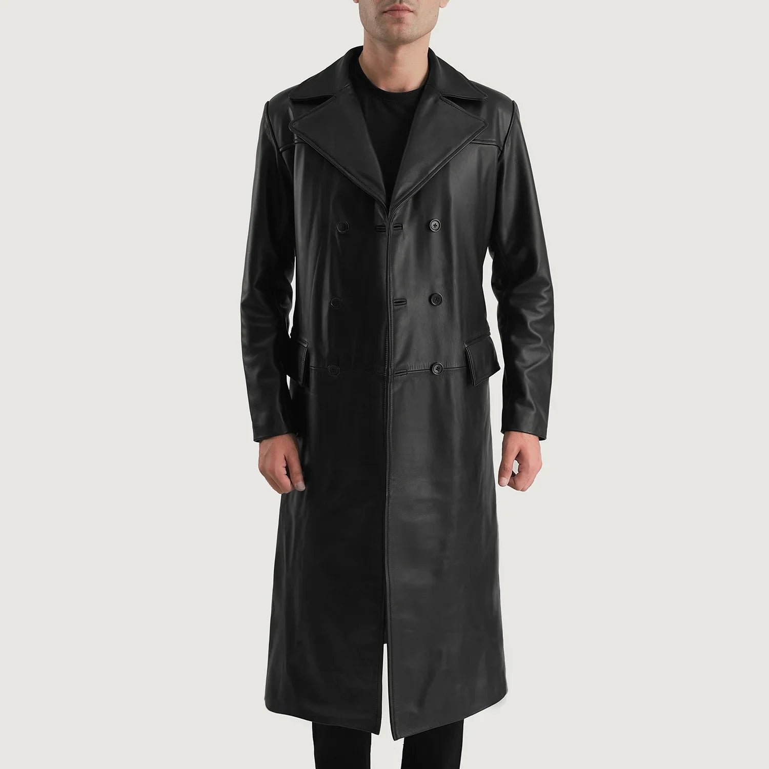 Delmar Black Leather Double Breasted Coat - Image 1