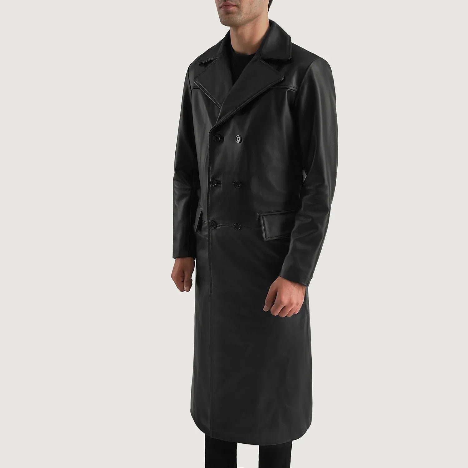 Delmar Black Leather Double Breasted Coat - Image 2