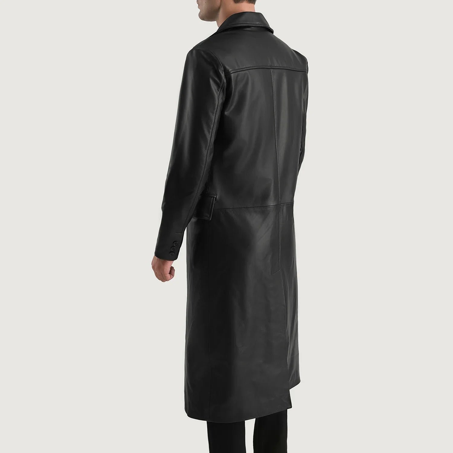 Delmar Black Leather Double Breasted Coat - Image 5
