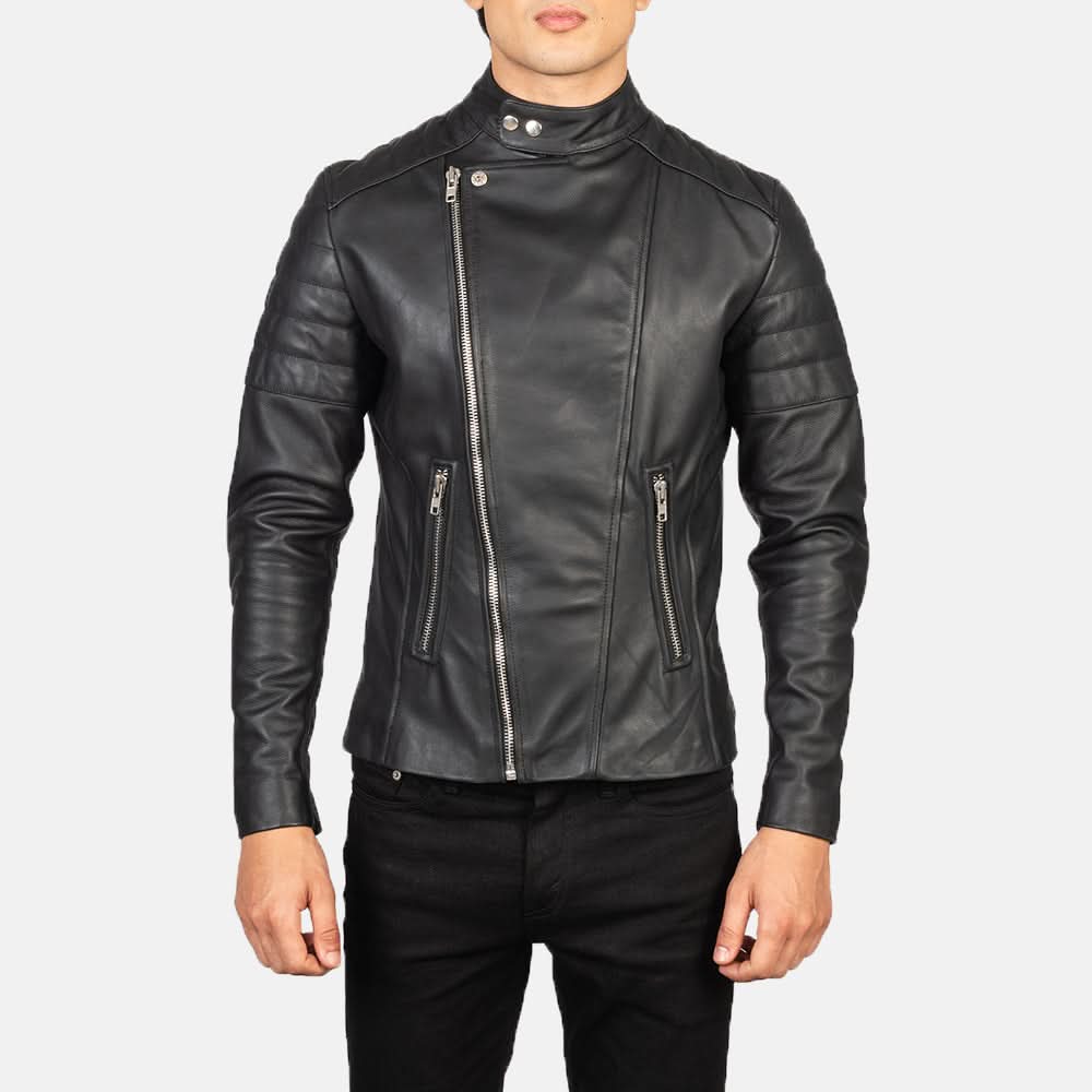 Faisor Black Leather Biker Jacket - Image 3