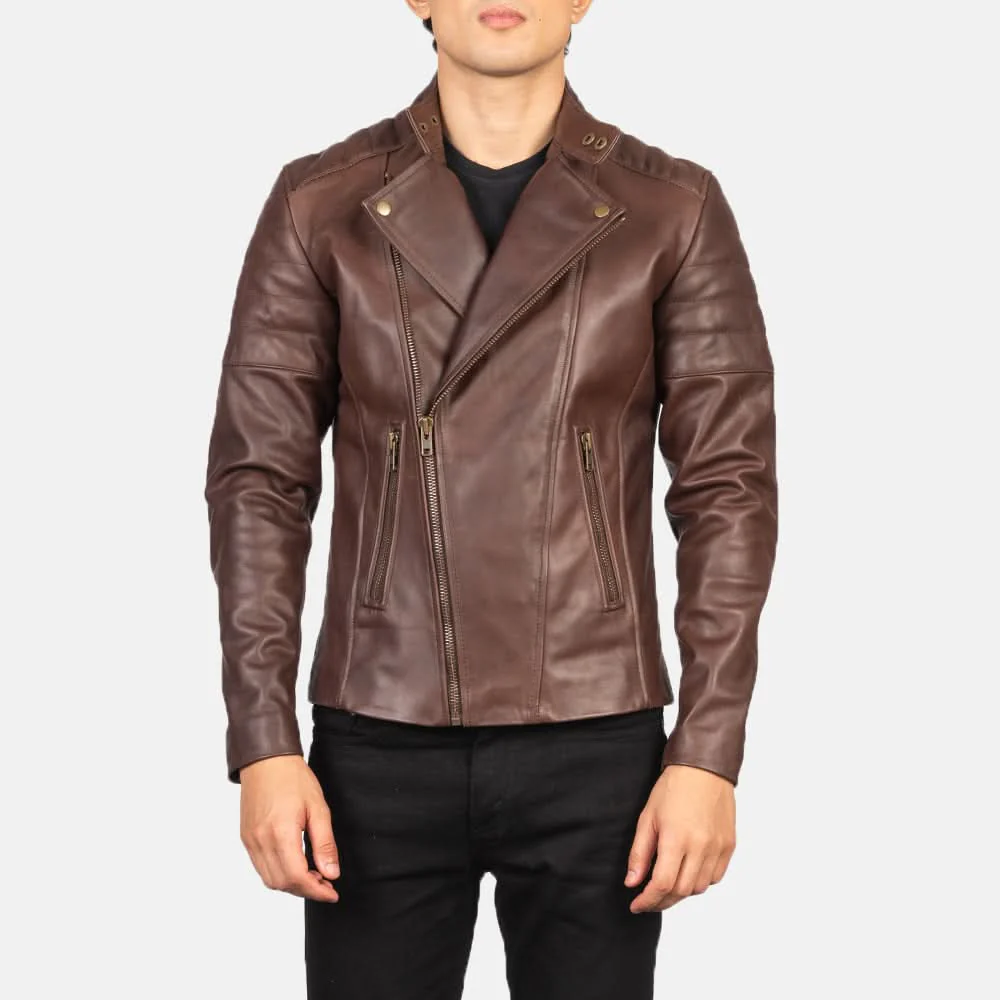 Faisor Brown Leather Biker Jacket - Image 4