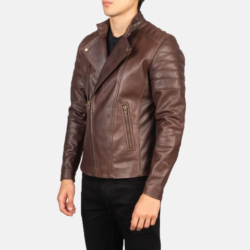 Faisor Brown Leather Biker Jacket - Image 5