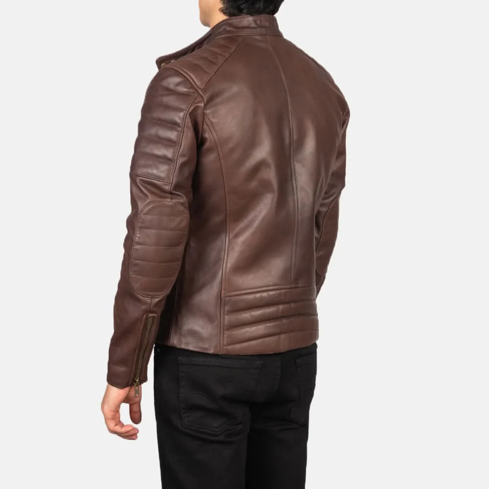 Faisor Brown Leather Biker Jacket - Image 6